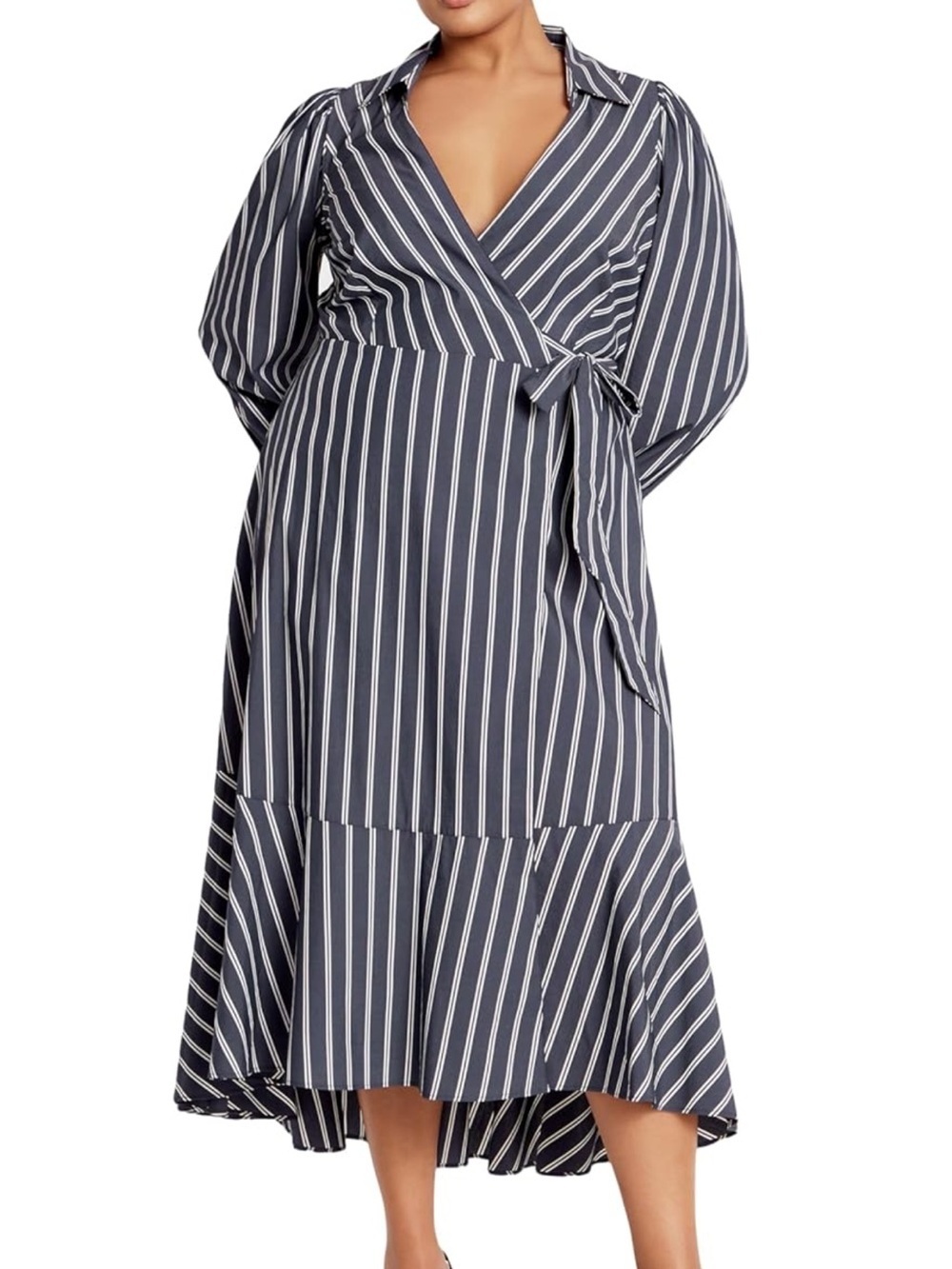 City Chic Navy White Striped Selena Wrap Dress US Size 12